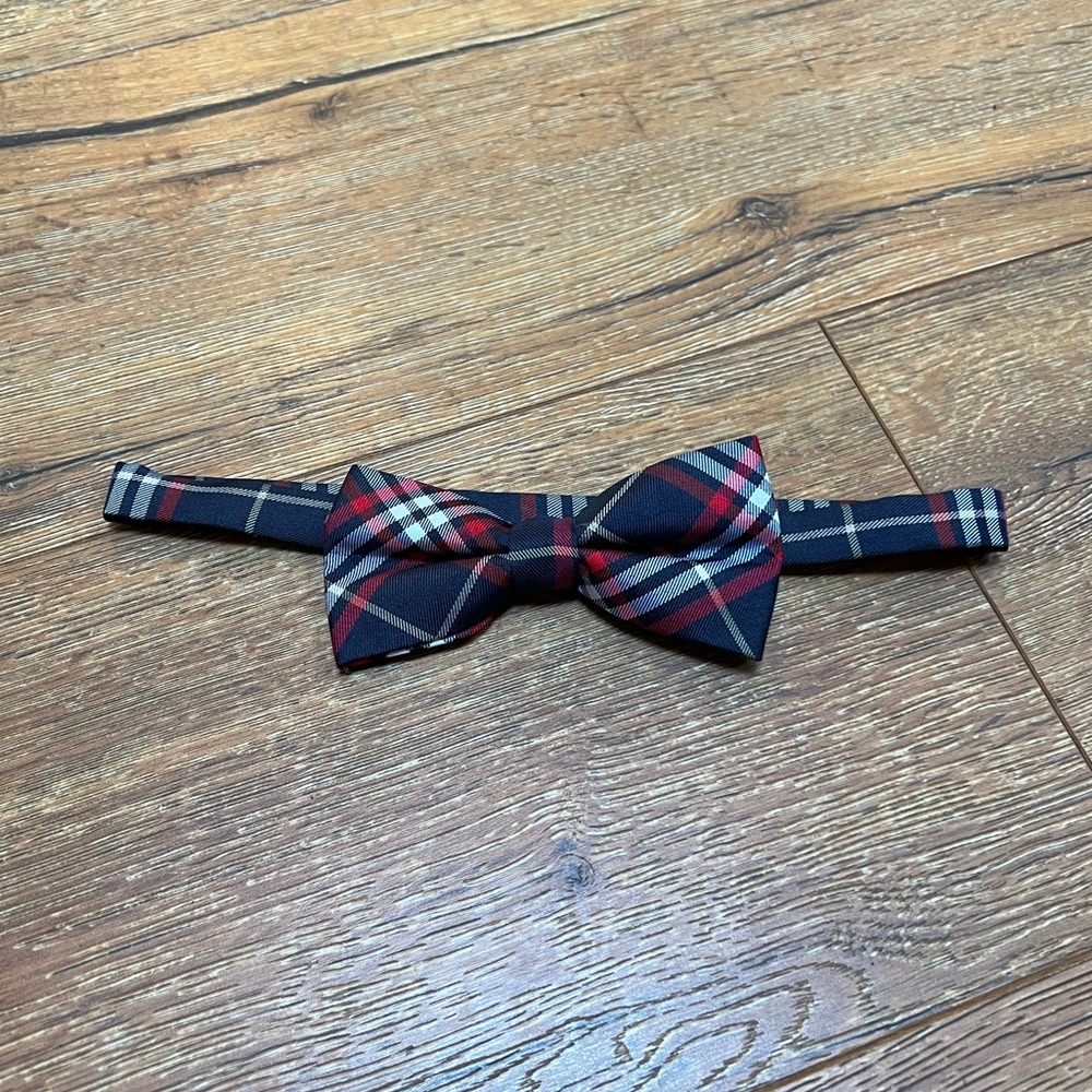 Plaid Clip-on Bow Tie Blue Red White